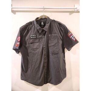 VTG Ecko Unltd Gray Patched Mens 2XL Short Sleeve Button Up Work Shirt